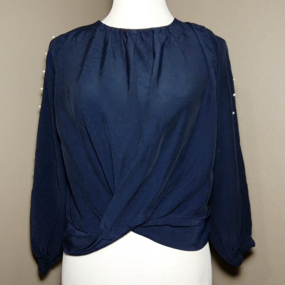 2/$10 SALE! Zara Twist Blouse W/ Pearl Sleeve